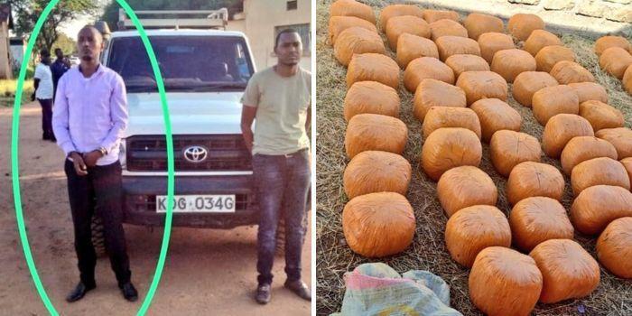 Photo collage of two suspected arrested by DCI and stones of bhang recovered on Thursday, December 21, 2023. Photo/ DCI.